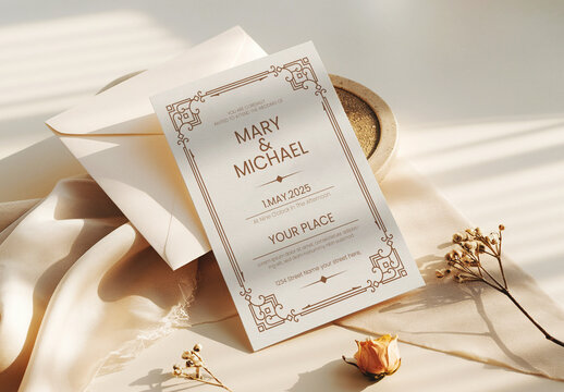 Wedding Mockup For Vertical Card Design