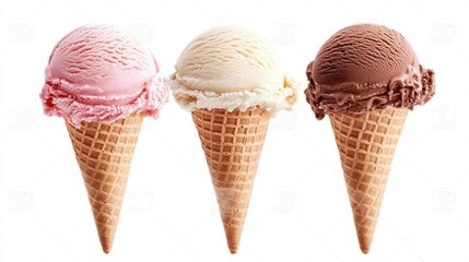 Ice cream cone with three scoops of different flavors