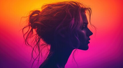 Naklejka premium Silhouette of a woman against a vibrant gradient background
