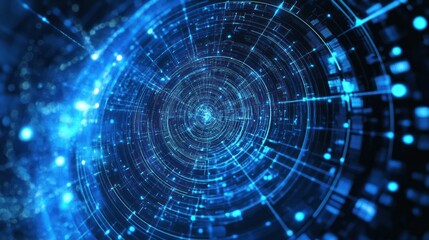 Abstract digital tunnel, glowing blue lines, technology background