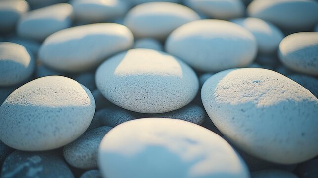 Smooth white pebbles scattered on a serene beach
