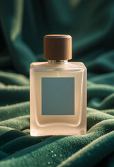 Frosted Glass Perfume Bottle on Velvet Fabric - Cosmetic Product Photography.