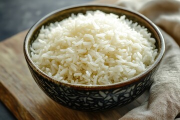 A bowl of cooked white rice presented for serving