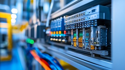Naklejka premium Industrial Automation System Close-up: Advanced Technology in Manufacturing