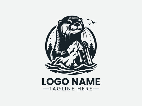 otter portrait within oval frame. Wildlife emblem logo