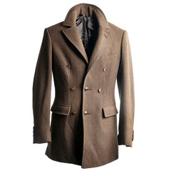 Men's Brown Double Breasted Tweed Overcoat Classic Fall Winter Style