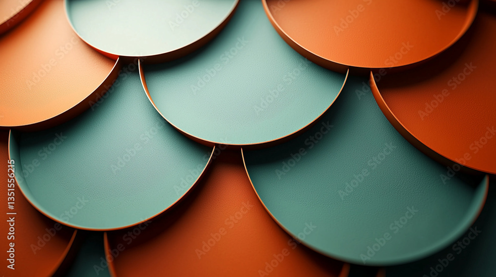 Poster interlocking teal & orange curves create a visually pleasing, abstract pattern