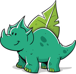 tricerotops dinosaur in front of big green leaf