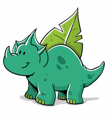 tricerotops dinosaur in front of big green leaf