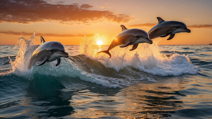 Fototapeta premium dolphin jumping at sunset