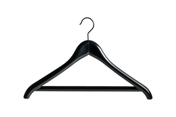 Close up of black clothes hanger Isolated on White and Transparent Background PNG Image.