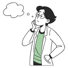 Thinking Man with Thought Bubble Vector Illustration