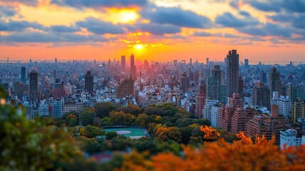 Obraz premium Sunset over New York City skyline with Central Park view
