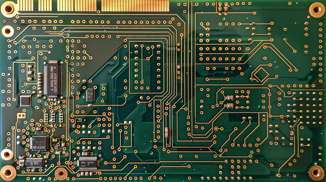A close-up of a circuit board with copper traces