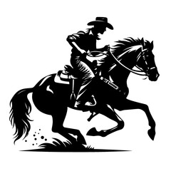 Rodeo cowboy horse riding silhouette black color  isolated white background 