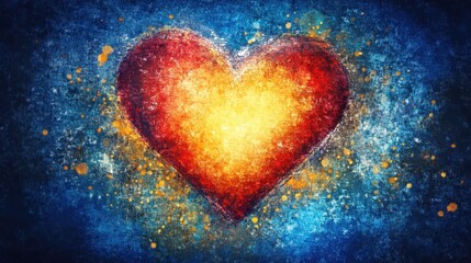 A vibrant illuminated heart art piece displayed on a blue background