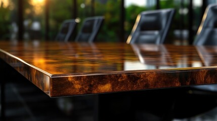 Obraz premium Polished conference table, rich amber tone
