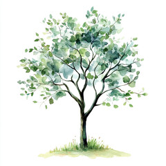 Obraz premium Watercolor tree clipart, white background.