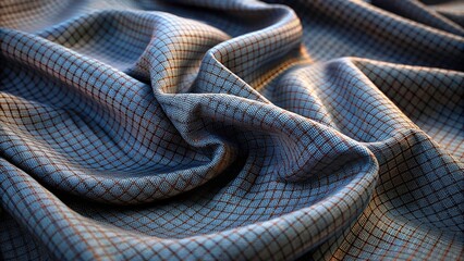Fototapeta premium Gray Textured Fabric Background, Subtle Checkered Grid, Close Up Photography, High Resolution Texture