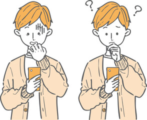 スマホを操作する男性　上半身　ベクター