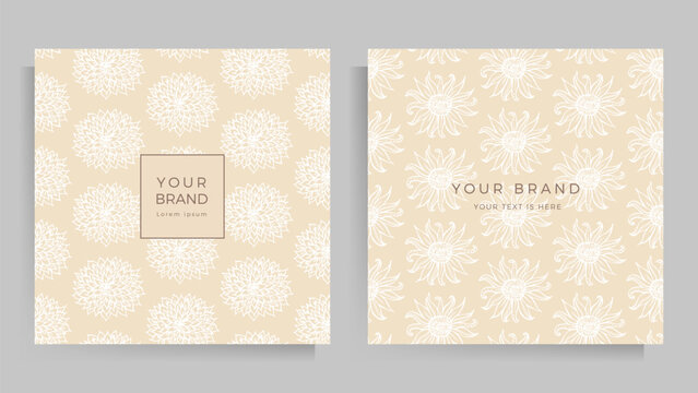 Cover design for your menu, invitation, folder, notepad, postcard. Floral pattern in elegant pastel colors. Set of square format templates. Vector illustration.