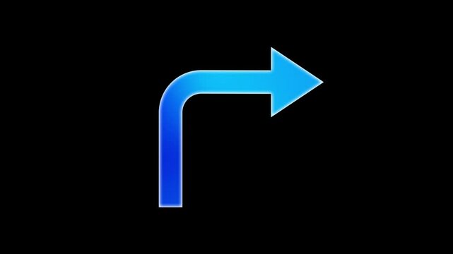 Turn Right Icon - Neon Blue gradient Right Angle Arrow Animation on Black Background