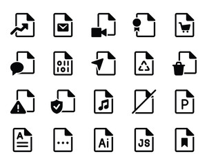Glyph icons set for Files, documents.