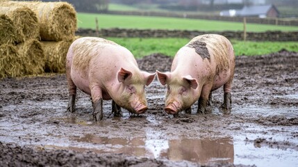 Muddy Piglets In A Farm