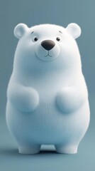 A cute, fluffy, adorable white polar bear cartoon figurine toy on ice - a charming depiction of these iconic animals.
