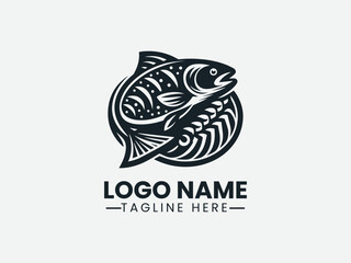 Whole Roasted Salmon Logo Design, Grilled Salmon Logo, Roasted Fish Logo