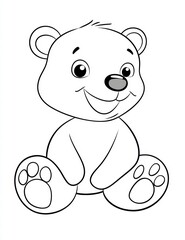 Fototapeta premium Cute Smiling Bear Cub Illustration: A charming black and white illustration depicts a cheerful bear cub with a wide smile, capturing the essence of innocence, joy, and the simple pleasures of life.
