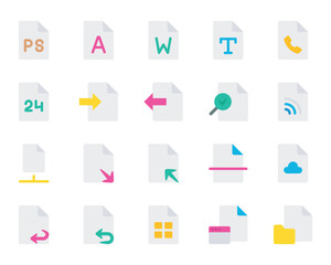 Flat color icons set for Files, documents.