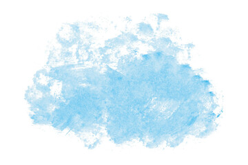 Bright light blue watercolor or ink stain with watercolor marks on transparent background.