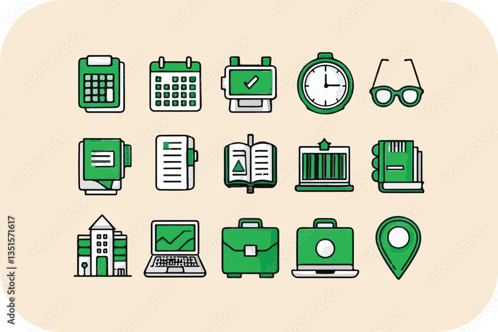 Fototapete iconic essentials: a collection of vibrant vector icons, meticulously crafted in a clean, modern sty