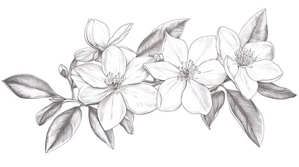 Freshly drawn jasmine flower vector art with fine details