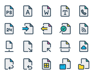 Filled outline icons set for Files, documents.