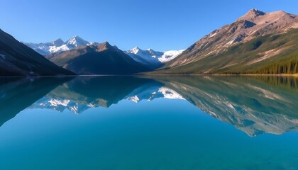 Obraz premium Majestic mountains reflect in the still waters of the lake