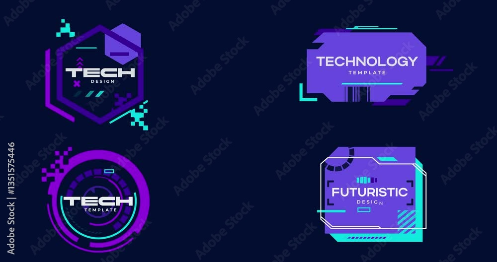 Poster futuristic it badges. moving banner with neon technology templates with geometric shapes and letteri