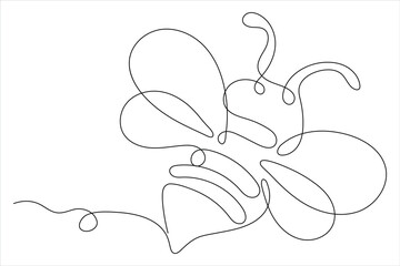 Continuous one line art of honey bee fliying of isolated outline vector icon
