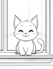 Candid Cat: An adorable illustration of a happy cat, comfortably perched on a windowsill, its eyes contentedly closed, showcasing pure, joyful moments.