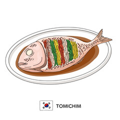 韓国料理＿トミチム（鯛の蒸し物）の線画イラスト