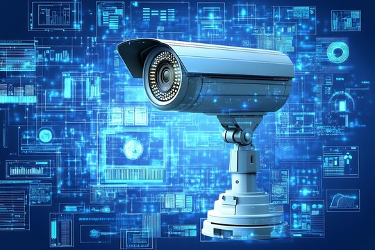 A digital surveillance camera monitors and records data analysis - Powered by Adobe