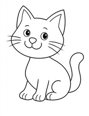 Fototapeta premium Smiling kitten outline: A cheerful cartoon-style outline of a cute kitten sitting, showcasing a simple and endearing aesthetic.