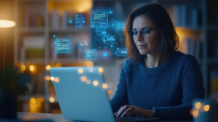 young business woman working on laptop at office