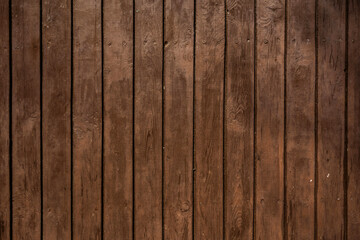 Old Rough Wooden Wall Painted Brown With Visible Wood Structure And Rings. Brown Wooden Boards...