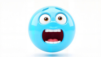 Fototapeta premium Surprised blue emoji expressing shock on a white background, fun concept