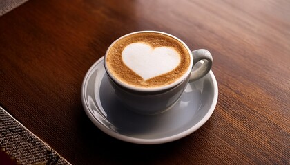 Fototapeta premium close up fresh delicious cappuccino with heart shaped foam on table
