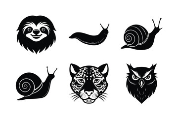 Various types of animal head silhouette vector illustration
