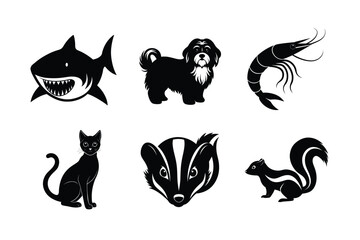 Various types of animal head silhouette vector illustration