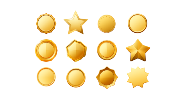 Premium Gold Badge and Star Award Icons Set